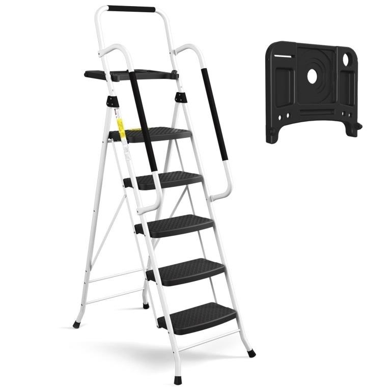 HBTower 5 Step Ladder with Handrails, Folding...
