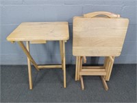 Four Piece Oak Tv Trays With Stand