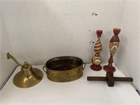 Candle Holder, Metal Bell and Bucket, and Misc