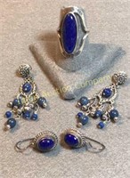 Sterling & Lapis Ring & Earrings Sets