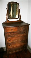 Oak HIgh Chest Two Over Four Drawers w/ Mirror