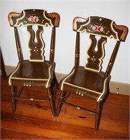 3 Painted Boot Jack Plank Bottom Chairs