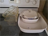 3 Corning Ware Baking Dishes & 2 Glass Bread Pans
