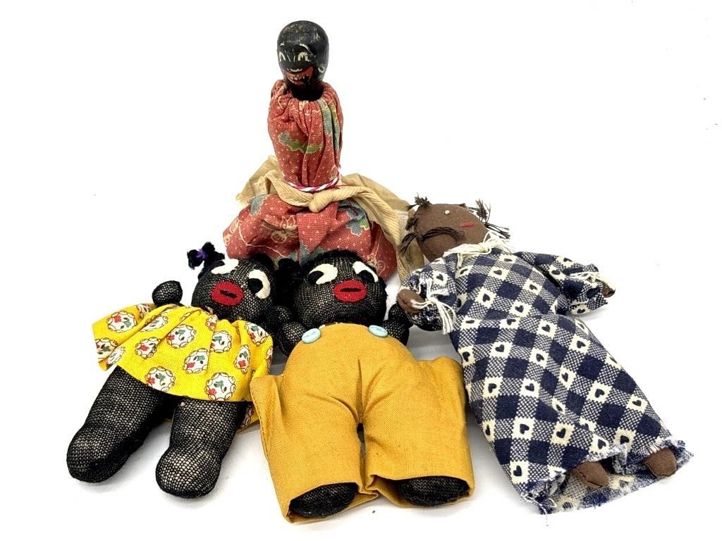 Vintage Folk Art Americana Figural Dolls and Bell