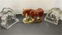 Royal doulton chestnut mare with foal and (2) art