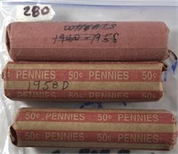 2 Rolls 1958 & 1958D Wheat Cents