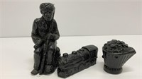 3 Handcrafted coal figurines