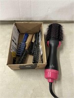 Assorted brushes and a nice hair straitener comb