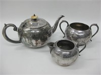 Antique Silver Plate Teapot Creamer & Sugar
