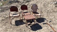 3 Vintage Metal Chairs and Table