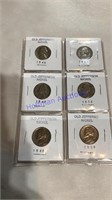 6 old Jefferson nickels