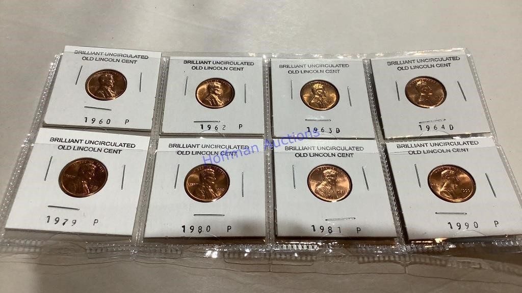 8 old uncirculated Lincoln cents