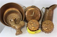 Vintage Copper Pitcher, Tub, Colander, Clock Molds