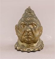 Antique Mongolian Bronze Carved Head Signed SOD