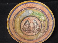 Asian 15th c. style handmade bowl fish & people