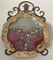 Hand Painted Decorative Plate w/ Wall Mount Rack