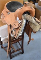 WESTERN HORSE RIDING SADDLE W SILVERED DETAIL