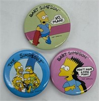 Lot Of 3 Vintage Simpsons Buttons 
Measure