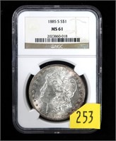 1885-S Morgan dollar, NGC slab certified MS-61