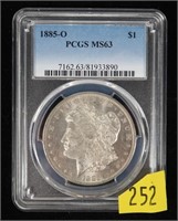 1885-O Morgan dollar, PCGS slab certified MS-63