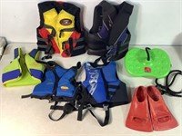 5 Youth Life Vest, Flippers, Rope Swing