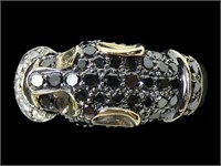 14K Yellow gold natural black and white diamond