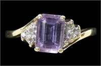 10K Yellow gold emerald cut amethyst ring with