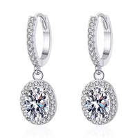 925S 2.0ct Moissanite Diamond Oval Earrings