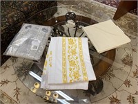 70x108 White/ Gold Table Cloth (William Sonoma)