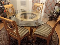 Round Glass & Wood  Table with 4 Chairs