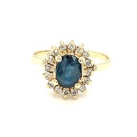 14K YELLOW GOLD 0.10CT DIAMOND 0.50CT SAPPHIRE RIN