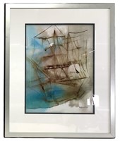 M. Gotkin, Tall Ship Signed Watercolor 1, Framed