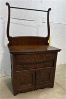 Oak washstand with towel bar 32x17x56