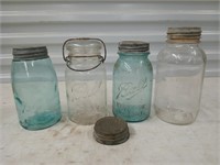 3 Ball quart jars, 3 zinc lids, zinc & glass l