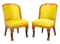 Russian Empire Upholstered Mahogany Chairs, Pair