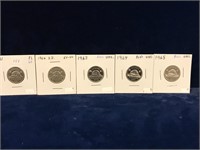1961, 62, 63, 64, 65 Canadian Nickels EF40 to PL63