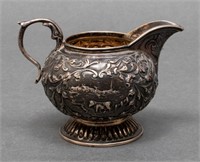 Dutch Silver Repousse Creamer Jug, 19th C.