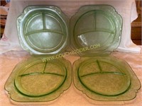 Green Depression Glass Plates Set of 4