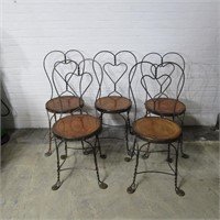 (5)Heart back ice cream parlor chairs. Brass feet.