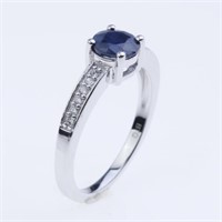 Size 6.5 Sapphire & White Zircon Silver Ring