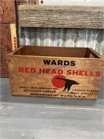 WARDS RED HEAD SHELL WOOD BOX-APPROX 8"TX15"LX8"D