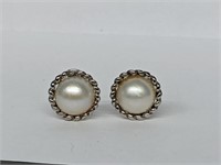 .925 Sterling Silver Faux Pearl Earrings