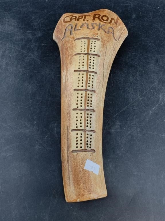 Caribou antler cribbage board made by Captain Ron