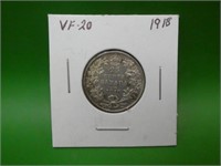 1918  Canadian .925 Silver Quarter  V F 20