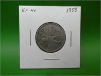 1953  Canadian .800 Silver Quarter  E F
