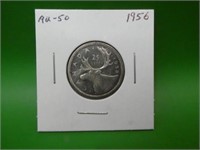 1956  Canadian .800 Silver Quarter  A U 50