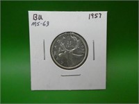 1957   Canadian .800 Silver Quarter  M S 63