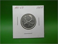 1955  Canadian .800 Silver Quarter  M S 63