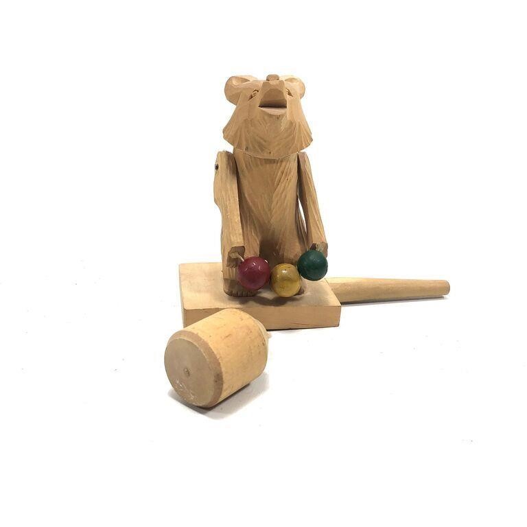 Vintage Wood Bear Toy - Russian Hand-Made