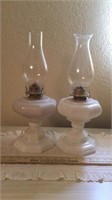 Pair of Milkglass Oil Lamps